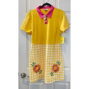Unique Vintage X Smiley Yellow Gingham Mini Dress with  Flowers #47